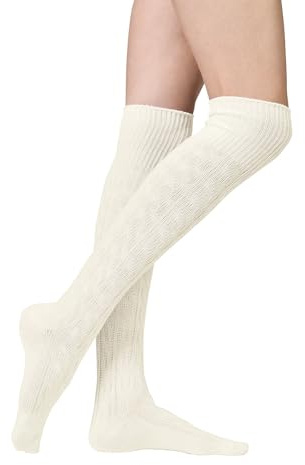 Vincent Creation Stiefel Kniestrümpfe mit Umschlag, Zopfmuster, Grobstrick, 1 Paar, Gr.: One Size (Wollweiss (Ecru))