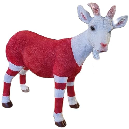 Fachhandel Plus Ziegenbock Steinbock Geißbock Deko Figur Ziege Hannes Tierfigur Gartendekoration rot/weiß Indoor Outdoor
