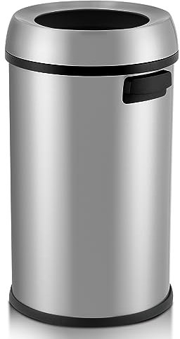 PioneerWorks 65 L / 17 Gal Open Top Trash Can Commercial Grade Heavy Duty Brushed Stainless Steel for Outdoor | Kitchen Waste Bins Home House Family