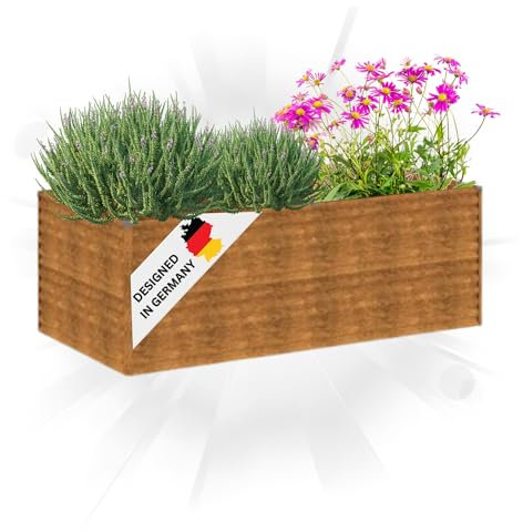DELUKE Hochbeet aus Cortenstahl Aksel | unten offen | Pflanzenbeet Metall Gartenbeet Blumenbeet Beet hoch Frühbeet für Garten Gemüsebeet, 196x100x69cm