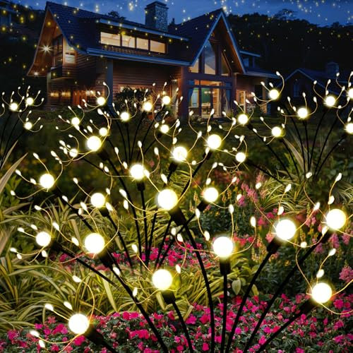 Kadrama Solar Lights Outdoor Garden 4 Pack Solar Garden Lights Swaying Firefly Lights Decorative Solar Lights Garden Ornaments Outdoor Waterproof, Remote Control Timer Dimmer 8 Modes