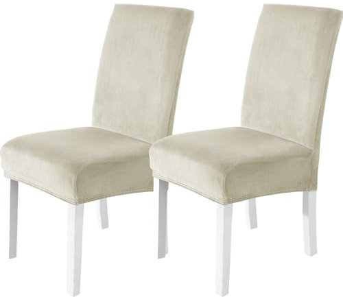 CYCMACO Stuhlhussen Samt 2er Set, Stretch Stuhlüberzieher, Stuhlbezug Schwingstuhl, Hussen Für Stühle Hochlehner, Stuhlbezüge Kratzfest, Universal Chair Cover Waschbarer, Beige