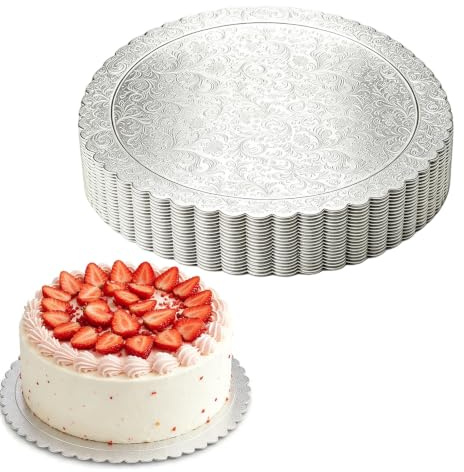 CHUENHEI 15 Stück Tortenunterlage Rund 30 cm Silber, 3 mm Dicke Cake Board Kuchenplatte Rund Tortenunterlage Beschichtet Torten Unterplatten für Transport Kuchen und Torten