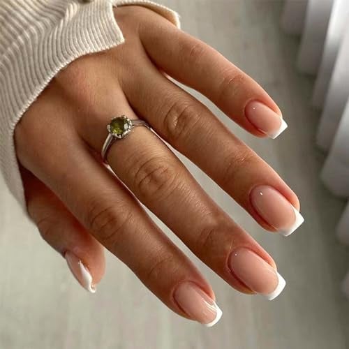 Square Short False Nails - 24Pcs French False Nail - False Nails with Glue - White French Tip Press on Nails - Glossy Full Cover Glue Stick on Nails - DIY Nail Art Gifts for Women Girls