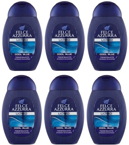 6x Felce Azzurra Doccia Shampoo Uomo Cool Blue Tonificante Shower Shampoo 250ml