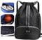 Veki Sport Rucksack mit Kordelzug, Turnbeutel Wasserdicht für Damen und Herren, Sportbeutel mit Bodenfach für Basketball, Fußball, Volleyball, Gymsack für Reisen, Fitnessstudio, Schwimmen (Schwarz)