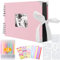 Fotoalbum zum Selbstgestalten, Scrapbook 80 Schwarze Seiten Fotobuch zum Einkleben,DIY Geschenk Scrapbooking Set für Baby Familie Jahrestag Geburtstags Valentinstag Hochzeit mit Protektkegeln, Rosa