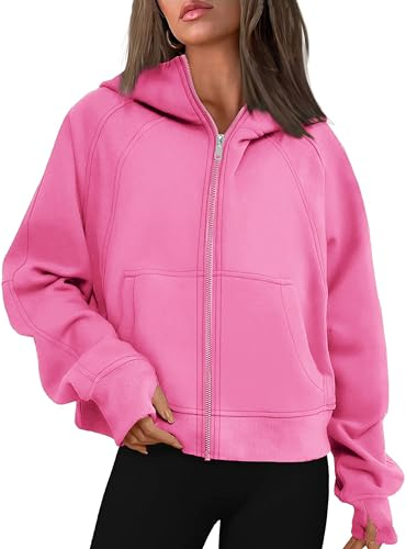 Timuspo Sweat à Capuche pour Femmes, avec Fermeture éclair, pour l’Automne et l’Hiver, Rose, XL