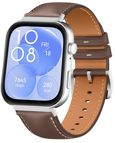 WoPail Bracelet Cuir pour Huawei Watch FIT 4/4 Pro Bracelet de Cuir Véritable Remplacement Femmes Hommes Réglable Compatible avec Huawei Watch FIT 3 (Marron)