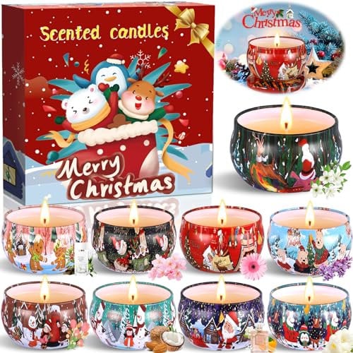 HYOJCWU Candle Candele Profumate Regalo di Natale 9 pezzi Candele Set per Aromaterapia Candela Aromatica di cera di soia naturale con coperchio, Decora il Natale, Regalo per Donna, Mamma, Amici