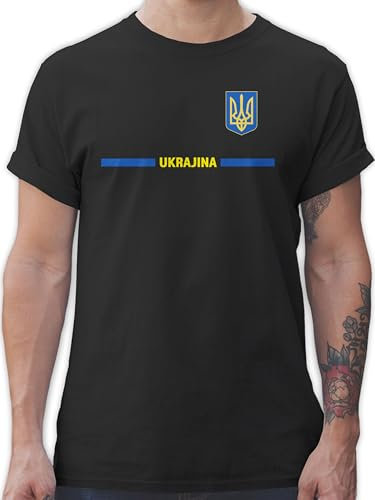 T-Shirt Herren - Fußball EM WM - Ukraine Trikot Wappen | Україна mit Stolz | Ukrainisches Fan-Motiv - S - Schwarz - Fussball t Shirt Euro Tshirt em24 Shirts