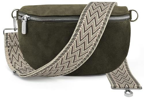 ARTVALL - Umhängetasche Wildleder Tasche Handtasche Velours Bauchtasche Klein mit Schultergurt Design Taschenband abnehmbar verstellbares Riemen Crossbody Bag Echt Ledertasche Damen mit Reißverschluss