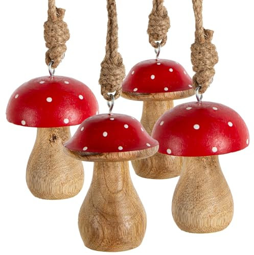 Logbuch-Verlag 4 Fliegenpilze zum Aufhängen Pilz Glückspilz Anhänger Herbst Deko Weihnachtsbaumschmuck rot braun 7 cm