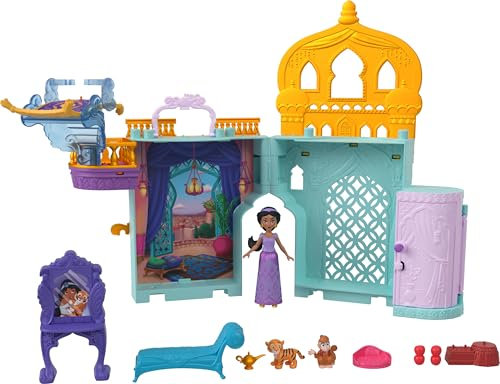 Mattel Disney Princess - Il Castello di Jasmine, set componibile ispirato al film Aladdin, include una mini bambola, 2 personaggi amici e 8 accessori, giocattolo per bambini, 3+ anni, JDP56