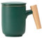 CAPIJIONG 300ml/10oz Ceramic Covered Wooden Handle Mug, Tea Separation Mug, Mug-Dark green with filter