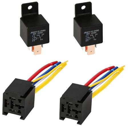 2 relés de conmutación de 12 V 80 A de 5 pines para coche con cables | Conector de 5 pines, con cables de conexión