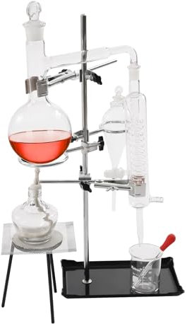 Glass Distillation Apparatus Kit, Laboratory Glass Set, Chemistry Lab Borosilicate Glassware 15Pcs Kit, Essential Oil Distillation Apparatus for Domestic DIY (500ml)