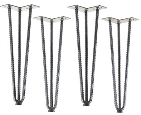 4 Stück Haarnadelbeine Industrial Look Baustahloptik Rohstahl klar lackiert 406 mm 3 Streben Hairpin Legs Möbelfüße für Couchtische und Bänke Tischbein von SO-TECH®