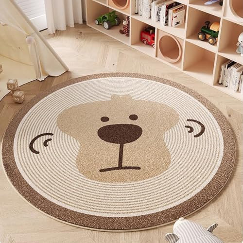 Uixxducc Teppiche Kinderteppiche Rund Flauschige Tier Muster Teppich Junge Mädchen für Kinderzimmer, Spielzimmer, Jugendzimmer, Wohnzimmer (AFFE,120cm)