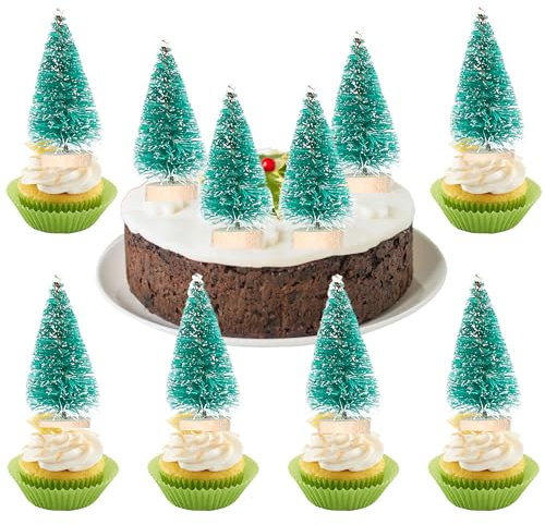 Gyufise 12Pcs Mini Christmas Tree Cupcake Toppers 3D Mini Christmas Tree Cake Topper Decorations for Xms Birthday Winter Holiday Party Decoration Supplies Green