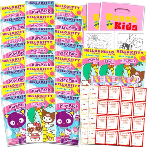 Sanrio Hello Kitty Valentinstag Klassenzimmer Geschenkaustausch-Set – 24 Mini-Aktivitätsbücher für die Schule, Valentinstagskarten, Hello Kitty und Freunde mit Kuromi, Keroppi, Partyfavor-Set