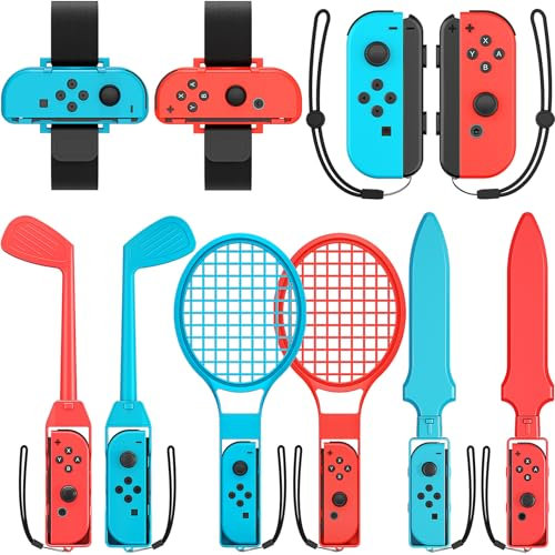 Shadowin Switch Sport Zubehör Set für Nintendo Switch/OLED-Spiele, Switch-Sportspiele-Zubehör-Kit, Family-Party-Pack-Spielzubehör-Set für Switch-OLED-Sportspiele (Blau und Rot)