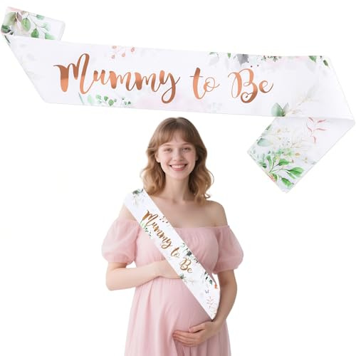 Ehuixinsheng 1 banda de mamá para ser para baby shower para niño y niña neutro, follaje verde salvia, banda dorada centelleante para revelación de género perfecta y decoración de fiesta de baby shower