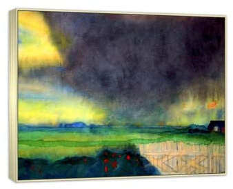 SDYSKKUG Emil Nolde Bild. Berühmte Leinwandbilder Druck auf Leinwand. Sumpfland. Kunstdruck Reproduktion Fertig zum Aufhängen 50x40cm Champagner Silber Rahmen
