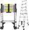 6+7 Step Aluminum Telescopic Ladder, Automatic Locking,Free Height Adjustment,Max. Load 150kg,Multi-Purpose Ladder for Garden, Indoor, Home