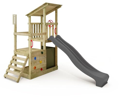 FATMOOSE Spielturm Klettergerüst FruityForest Fun XXL mit anthraziter Rutsche, Outdoor Kinder Kletterturm mit Sandkasten, Leiter & Spiel-Zubehör für den Garten