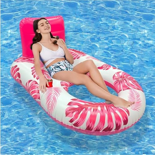 Poltrona gonfiabile da piscina con portabicchieri, zattera galleggiante reclinabile per adulti, comoda galleggiante per piscina, cortile, spiaggia relax