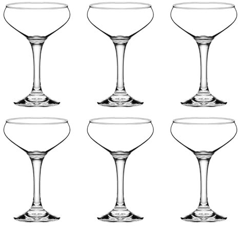 TOLASTO 6 Pcs 235ml Champagne Saucers - Martini Cocktail Glasses, Vintage Classic 20s Art Deco Party, Margarita, Whiskey, Gin, Tequila, BPA-Free, Dishwasher-Safe, Clear