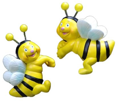 Bienen-Deko 2 Stück Garten Biene Figuren Frühling Statue, Gartendeko Ornament für Draußen Wetterfest, Harz Gartenfiguren Frühling-Deko, Kantenhocker Figuren für Blumentopf, Balkon, Wohnzimmer