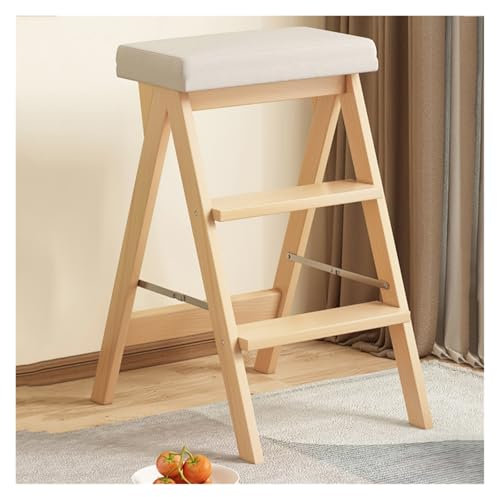 Marchepied pliable à 3 marches en bois pour adultes, escabeau multifonction 3 en 1 en bambou, tabouret de comptoir/tabouret d'armoire de cuisine (bois, style 1)