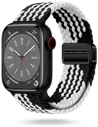 ONEFLOW Casual Loop Kompatibel mit Apple Watch 9 (41mm) Geflochtenes Armband Elastisch, Textil iWatch Armbänder Damen Herren, Sport Nylon Stoff Band Verschluss Magnetisch, Monochrom