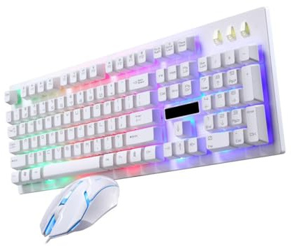 Holibanna Clavier Filaire Gaming Mécanique 104 Touches Lumineuses en Plastique, Ensemble Clavier et Souris Gamer Résistant pour Bureau et Maison