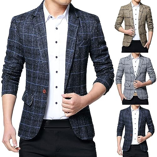 Blazer tartan à carreaux pour homme - Veste de costume en tweed coupe ajustée - Blazer à revers à un bouton - Manteau de costume pour le bureau - Blazers de sport sur mesure - Veste formelle légère