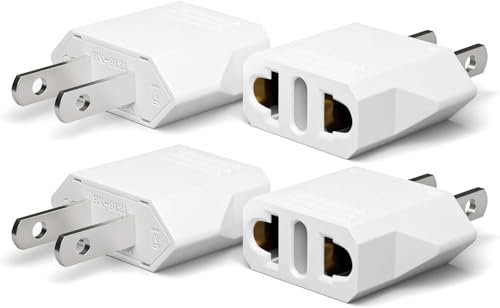 4 Piezas Adaptador Enchufe Europeo a Americano Adaptador USA Europa para Europa/USA/Us/China/Japón/Canadá/México/Acerca, Blanco
