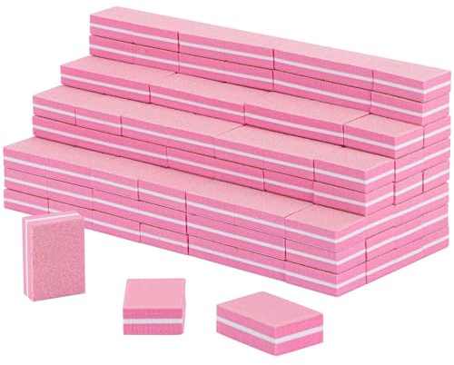 100Pcs Mini Nail Buffer for Natural Nails -100/180 Grit Buffer Block Dual Sided Nail File Block for Smooth Polishing(Pink)
