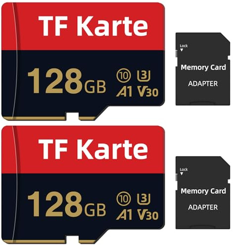 2 Stück Speicherkarte 128GB, Hoher Geschwindigkeit SD-Karte mit Adapter, Wasserdicht TF Karte Speicherkarten für Tablet,Drohnen,Kamera,Smartphone(C10,U1,V10,A1)