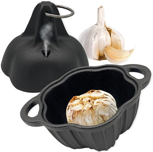 AOKDEER Mini Wood Stove Steamer & Garlic Roaster Baker, Cast Iron Potato Cooker for Wood Stove, Pre-Seasoned Smoker Box & Garlic Roaster for Grill Oven, All-Season Cast Iron Steamer Pot
