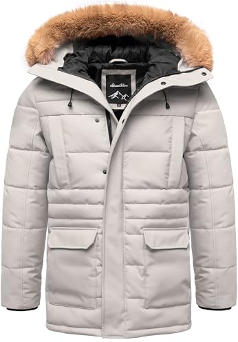 Amaci&Sons Herren Gefütterte Dicke Winter Jacke Mantel Parka mit Kapuze 9136