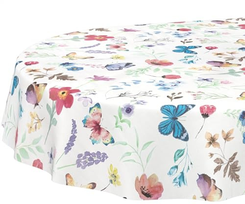 Wachstuchtischdecke Tischdecke abwaschbar Wachstischdecke pflegeleicht wasserabweisend Lotuseffekt Gartentischdecke Schmetterlinge Oval 240 x 140 cm Schnittkante