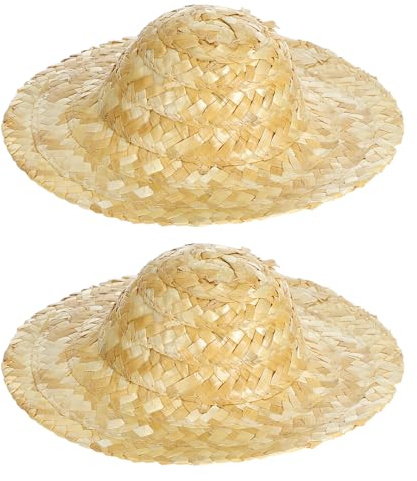 2 Kleiner Strohhüte Braun, Gewebt aus Stroh, Deko für Puppen und Tiere | Handgewebter Hutschmuck, Puppenhut Verzierung und Puppenkleidungsaccessoire, 8 Zoll
