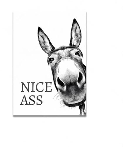 BRTNUP 30,5 x 40,6 cm lustiger Esel Badezimmer Leinwand Wandkunst Nice Ass Schild ungerahmt humorvoller Tierdruck für Toilette, Bauernhaus und Heimdekoration