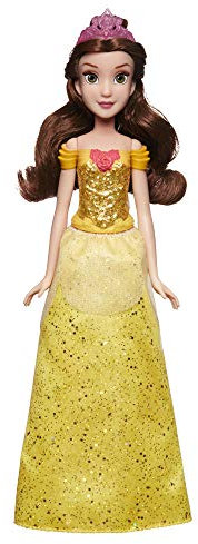Disney Prinzessin Schimmerglanz Belle Modepuppe mit glitzerndem Rock, Krone und Schuhen