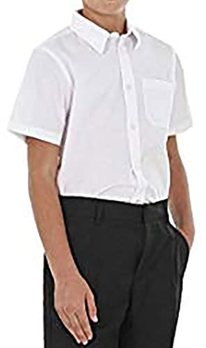 MA ONLINE Boys Twin Pack Long and Short Sleeve Collared School Uniform Shirt Mens Office Wear Top/White Short Sleeve/17.5 Inche Collar