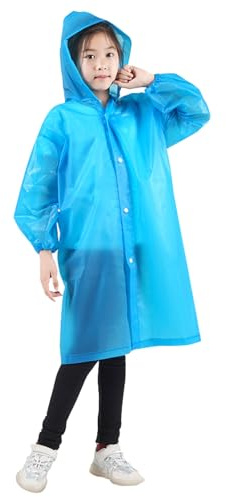 Azarxis Rain Ponchos for Kids 2 Pack Reusable EVA Rain Coats Portable Rain Jackets Waterproof Lightweight Raincoat Hooded for Camping, Hiking, Travel, Cycling, Festival, Outdoor (Child - Blue)