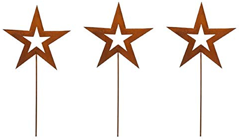 weihnachtlicher stimmungsvoller Garten-Stecker Stern am Stab Dekostern Weihnachtsstern Metall edelrost Preis für 3 Stück
