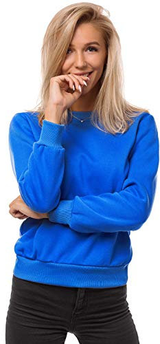 OZONEE Damen Sweatshirt Pullover Langarm Farbvarianten Oversized Langarmshirt Pulli ohne Kapuze Baumwolle Baumwollmischung Classic Basic Rundhals-Ausschnitt Sport JS/W01 BLAU M